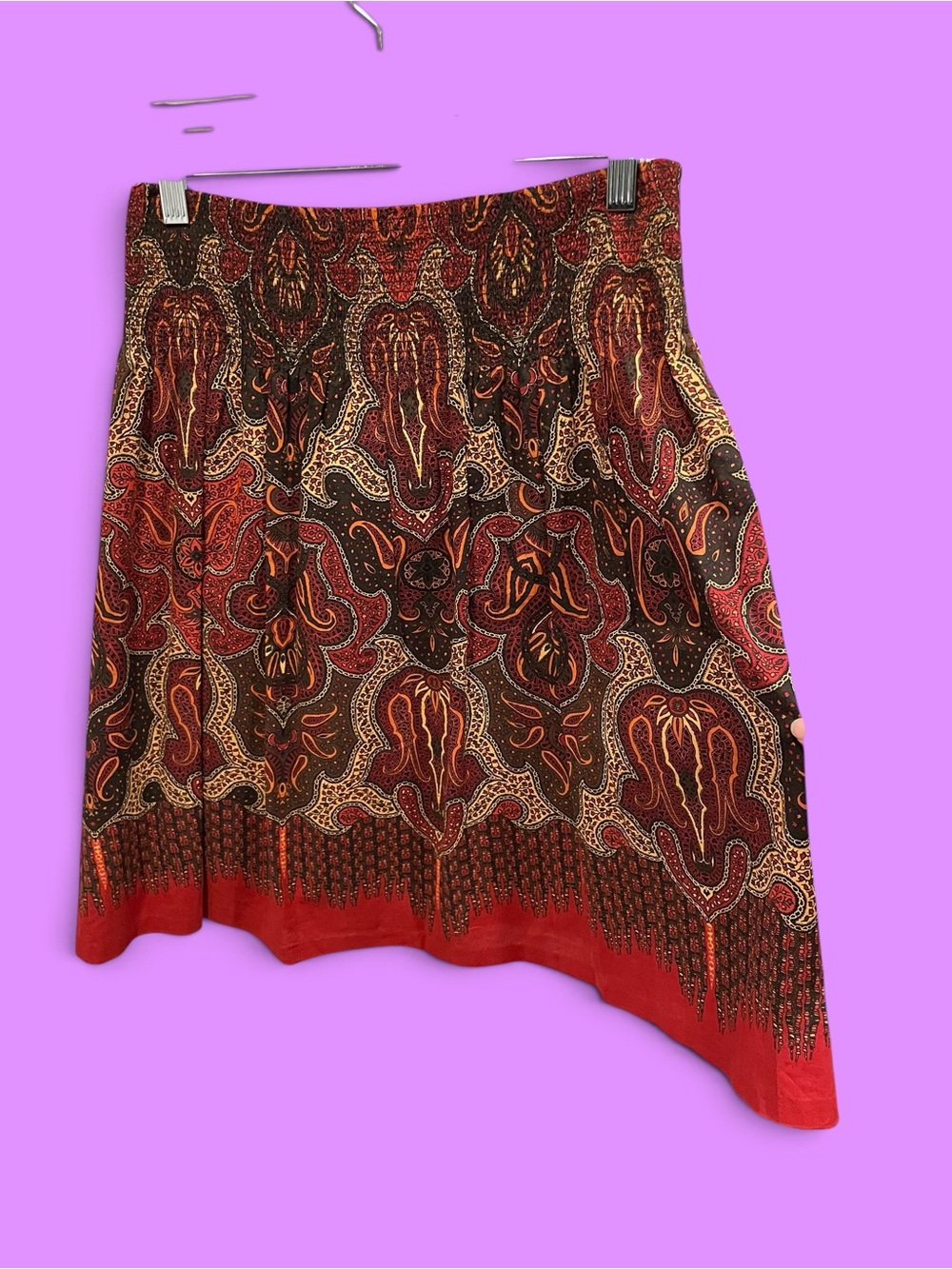 Cute cotton smocked waist a-line paisley 90s mini skirt casual